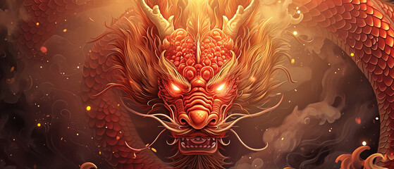 wallpaper of Chinese new year 2024 year of the dragon. Chinese zodiac symbol on dramatic fantasy background. Traditional Religion and culture of Chinese New Year festival celebration - obrazy, fototapety, plakaty