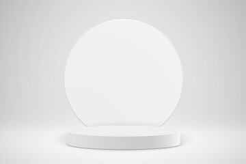 Modern pedestal and platform, empty white round podium, stand stage, cylinder, round empty stages and podium stair 3d template for product presentation, awards - vector