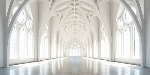 Detailed architectural perspective of a white building's vaulted walls.