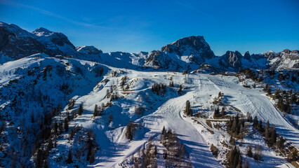 Nassfeld ski resort, winter, small amount of snow, aerial view, Austria