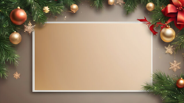  Artifical Intelligence generated image of New year and Christmas theme blank frame, AI generated image
