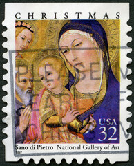 USA - 1997: shows Madonna and Child by Sano di Pietro, National Gallery of Art, devoted Christmas, 1997 - 704542900
