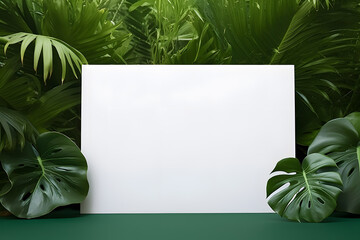 Tropical green leave foliage background with blank card
