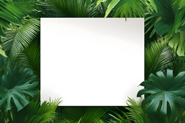 Tropical green leave foliage background with blank card