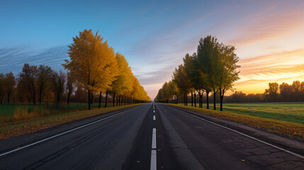 Obraz premium Morning view where are two colours on the road on two sides, AI Generative.