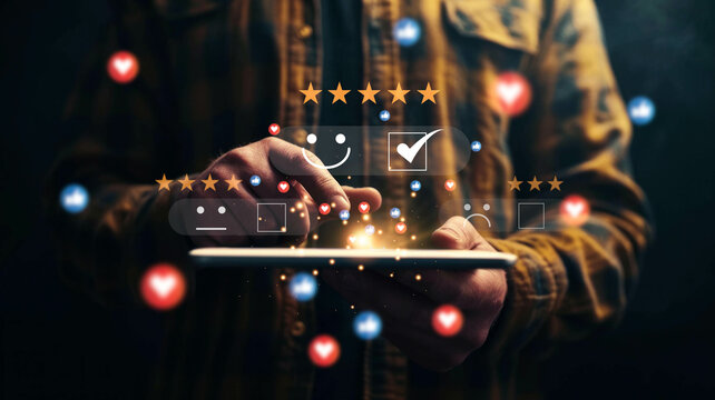 Customer Satisfaction Survey concept, top satisfaction, service experience rating, customer evaluation product service quality, satisfaction feedback review, got a good quality most.