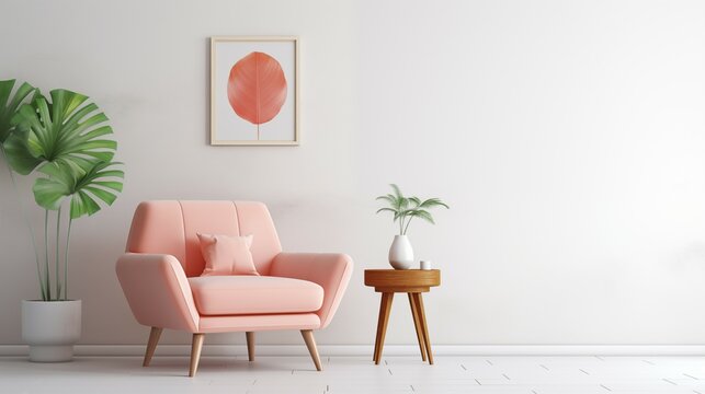 Modern living room with furniture and picture border on wall.