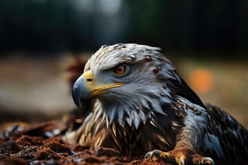 A Closeup image of young eagle head and claws in focus generative AI