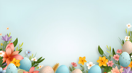 Naklejka na ściany i meble copy space, no text, a vibrant Easter promo poster with Midjourney! Infuse the design with festive pastel colors, Easter eggs, and joyful elements. Include ample space for text to highlight exclusive 