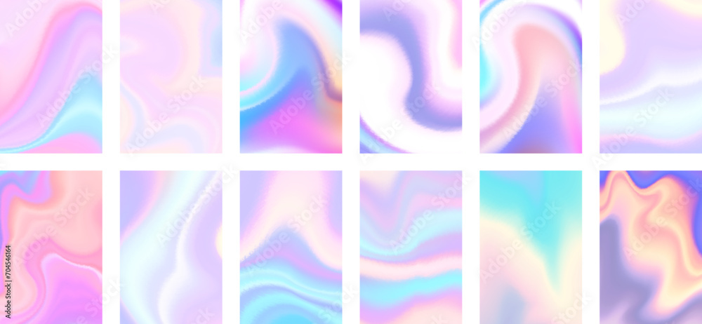 Wall mural set of colorful hologram banner. abstract holographic wavy gradient mesh color backgrounds.