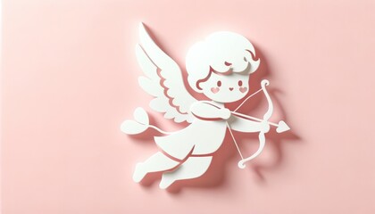 Valentines day cupid with bow and arrow on pink background. Generative AI