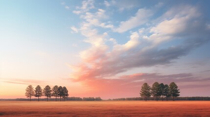 Fototapeta na wymiar Sunrise over the field, blue sky and clouds