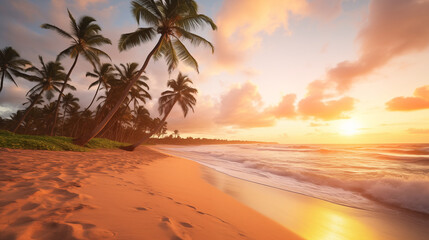 Sunset at the beach and palm trees