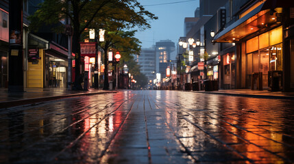 Fototapeta na wymiar Night city street during rainy day
