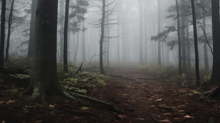 Naklejka premium Misty morning in the forest