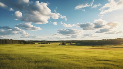 Fototapeta na wymiar green field, sky and clouds