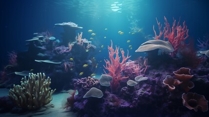 Naklejka na ściany i meble Coral reef and fishes under the sea