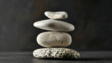 Fototapeta na wymiar Stone Balancing. Balancing rocks on black background. Stacking. Rocks are piled in balanced stacks 