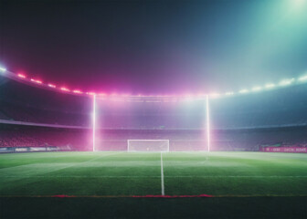 Soccer game field with neon fog