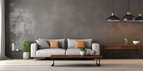 Sleek design for various spaces, using gray wall, metal accents, and modern materials.