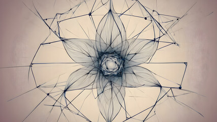 Abstract polygonal flower wireframe with mesh net dots lines and connections .  AI generated image, ai