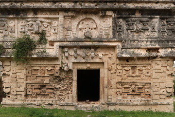 The fascinating front facade of The Church, La Iglesia, at Chichen Itza, close to Valladolid, Mexico