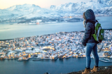 skyline of tromso in north norway in winter time