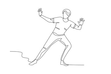 Fototapeta na wymiar A young boy dancing to hip-hop. Dancing one-line drawing