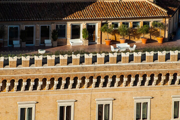 
Historic Rome city skyline from the terrace of the Altare della Patria in Piazza Venezia,  Rome, Lazio, Italy, Europe
