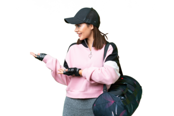 Young sport woman with sport bag over isolated chroma key background with surprise facial expression