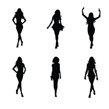 A set of creative fashion models silhouette vector art illustration.