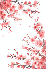 桜の水彩イラスト、フレーム、壁紙、葉書、春の挨拶