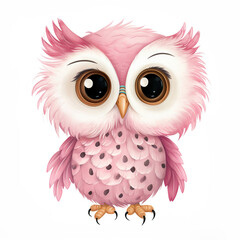 Pink Owl, Childish Cute Illustration of an Owl, Children's Illustrated Character Designs
