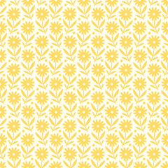 Hand drawn seamless pattern with decorative doodle flowers, repeat pattern with flowers and leaves