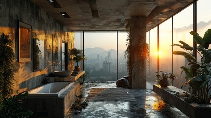 Interior of a modern luxury house with a large window