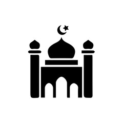 Mosque simple icon, islamic worship place, muslim symbols, vector illustration. Flat mosque icon design vector, mosque silhouette. Hajj, umrah, ramadhan kareem, ied mubarak