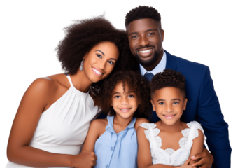 Happy African American Family. Isolated on Transparent Background, No Background, Cutout. 