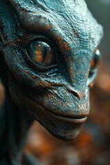 Alien from a UFO. Image of a gray creature from a spaceship, scary concept.