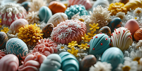 Fototapeta premium close up of colorful ice cream with different flavors and chocolate