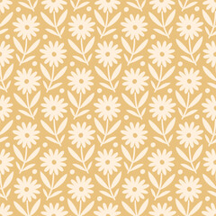 Hand drawn seamless pattern with decorative doodle flowers, repeat pattern with flowers and leaves