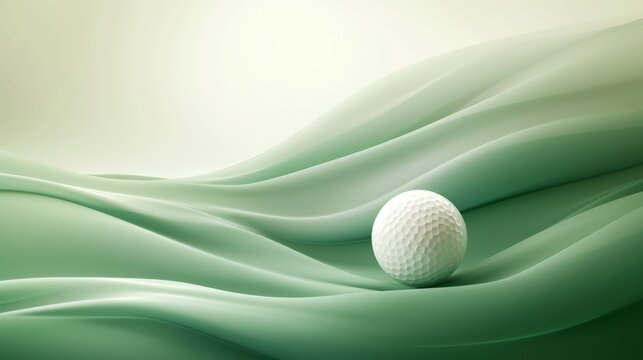 Precision and skill in golf, abstract golf ball trajectory over a stylized course, smooth curves and soft greens
