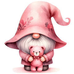 Gnome holding teddy bear