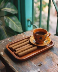 Fototapeta na wymiar Smoke and serenity: timeless allure of cigars, unveils a tapestry of flavors, savor the rich, smoldering journey within the artfully rolled embrace of aged tobacco leaves