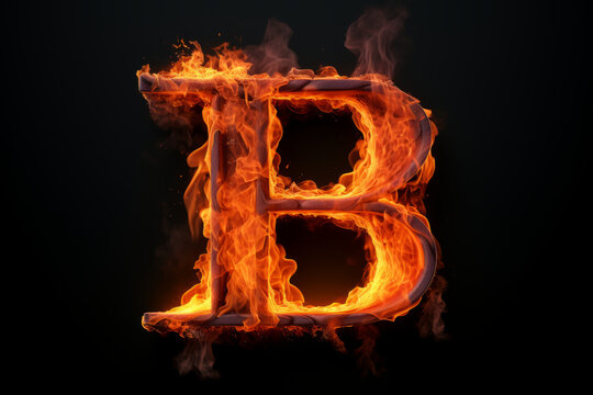 Firey 3D render of the letter "B" isolated on a solid background