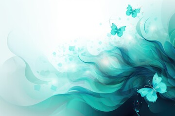 Abstract blue background with butterflies and water drops. Abstract background March: Beginning of Spring. Learn about Butterflies Day