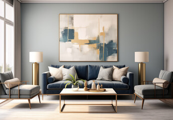 An inviting living room with a cozy blue couch and modern coffee table, accented by plush pillows and a sleek sofa bed, creating a comfortable and stylish indoor oasis for relaxation and entertainmen
