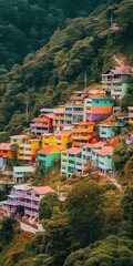 Fototapeta na wymiar A Symphony of Colors: Hillside Homes in Vibrancy,houses in the mountains