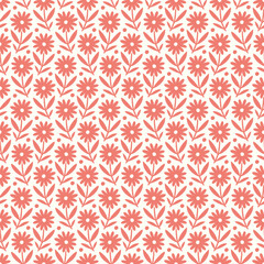 Hand drawn seamless pattern with decorative doodle flowers, repeat pattern with flowers and leaves