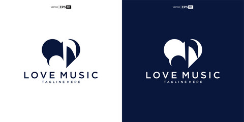 music logo love element for Sound recording studio, vocal course, composer, singer karaoke music logo design