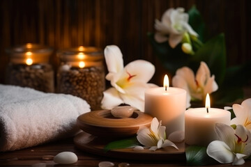 Fototapeta na wymiar Serenity and Relaxation: Jacuzzi Escape with Candles